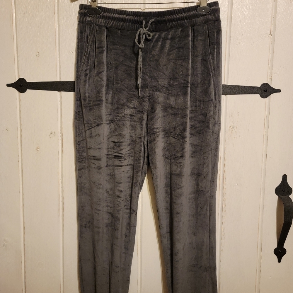 BBJ Womens Joggers Pants Gray Velour Pull On Comfort Size Large